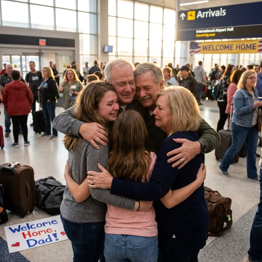Family reunited at the airport
